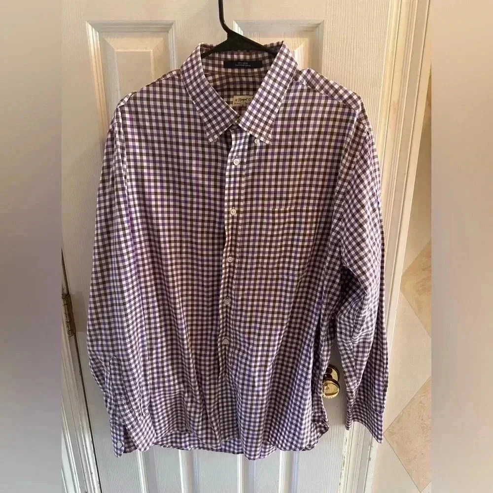Haspel Co Purple and Brown Gingham Button-Down Shirt